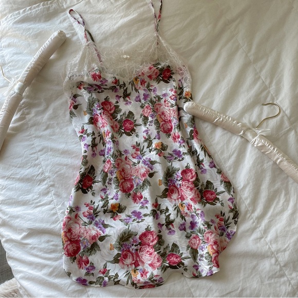 Vintage 80s Dainty Floral Satin Slip Dress - Picture 1 of 5